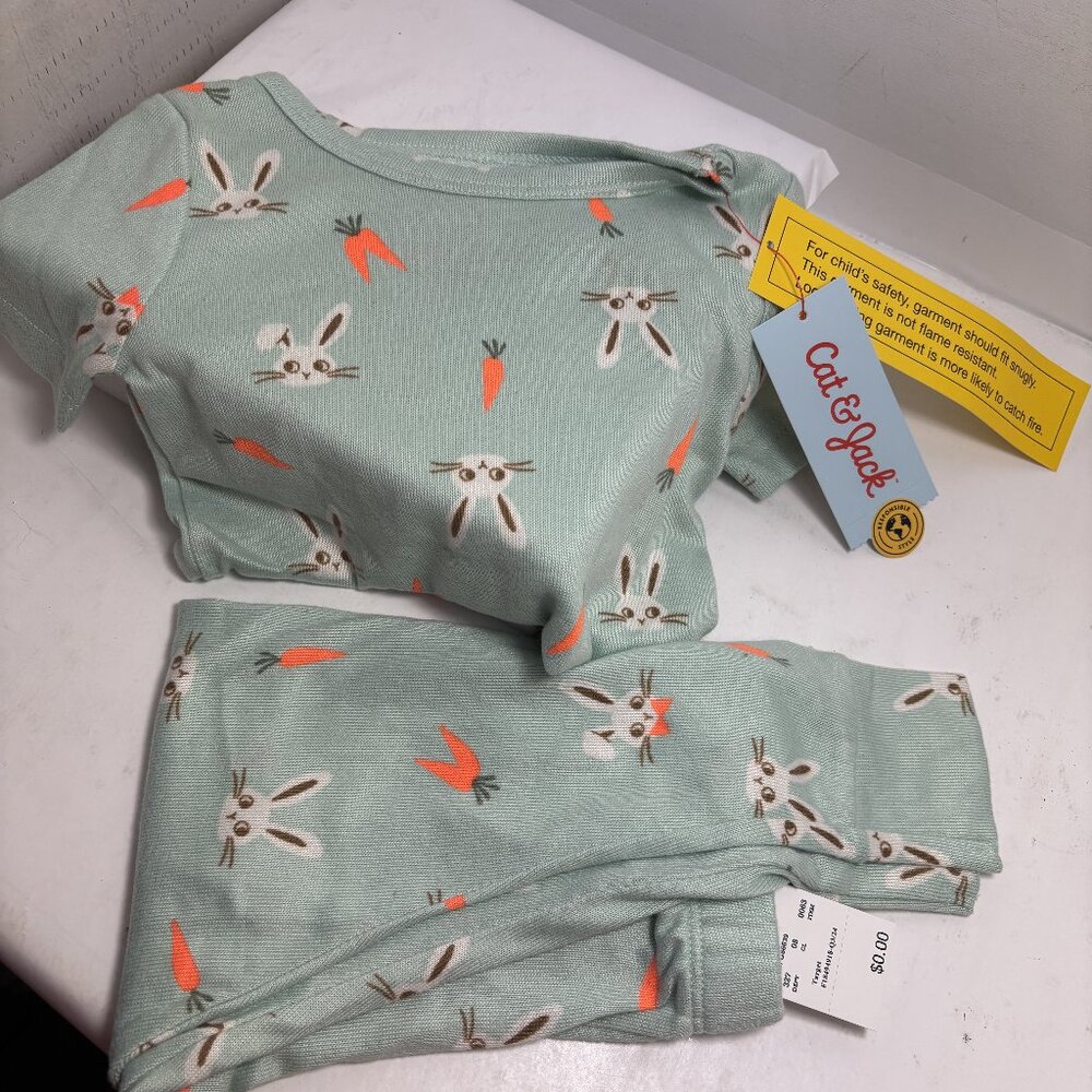 x2 Cat & Jack PJs 2T Spring Easter Bunnies Carrots Short sleeve Long bottoms NWT
